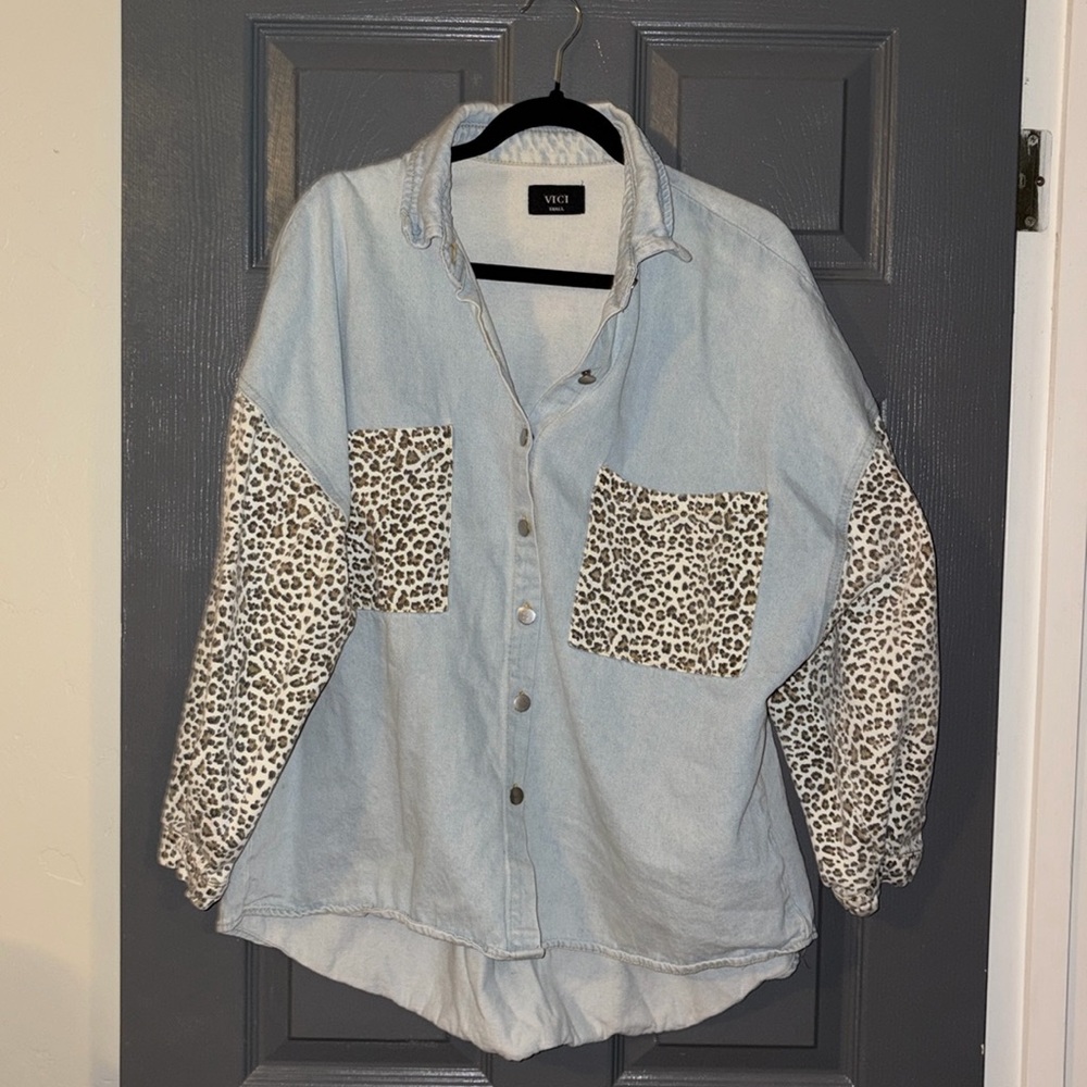 Denim and cheetah oversized top